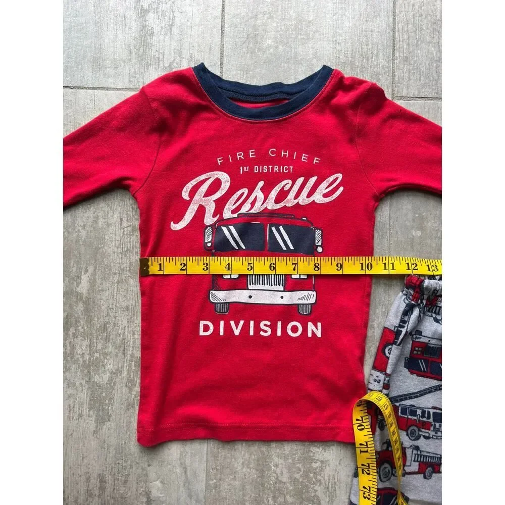 Toddler Boy's Rescue Firetruck Cotton Fleece 2 Piece Pajama Set Pjs Sleep Cozy 5